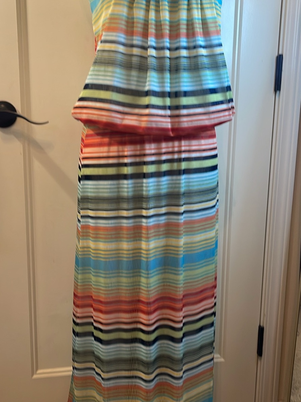 Cynthia Rowley Striped Maxi Dress in Blue, Coral & Yellow